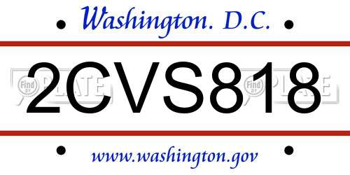 2CVS818 District Of Columbia License Plate