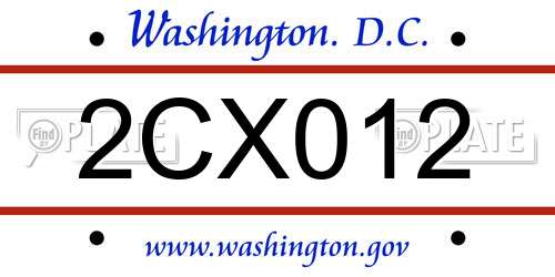 2CX012 District Of Columbia License Plate