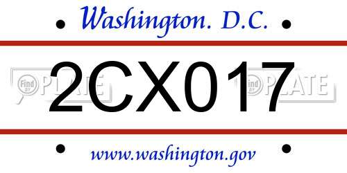 2CX017 District Of Columbia License Plate