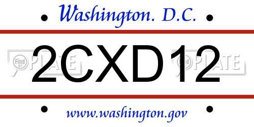 2CXD12 District Of Columbia License Plate