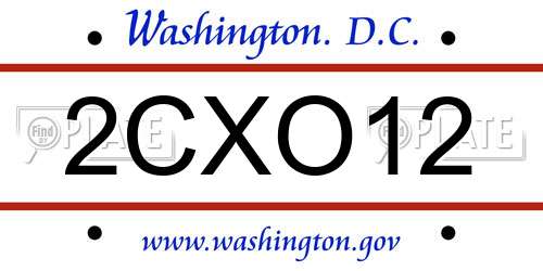 2CXO12 District Of Columbia License Plate