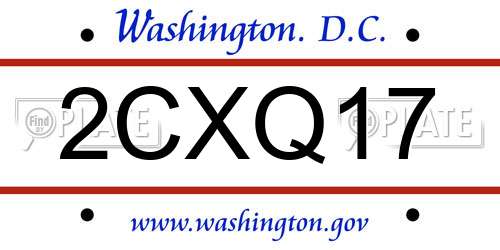 2CXQ17 District Of Columbia License Plate