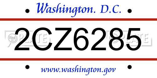 2CZ6285 District Of Columbia License Plate