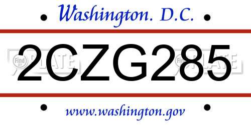 2CZG285 District Of Columbia License Plate