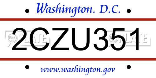 2CZU351 District Of Columbia License Plate