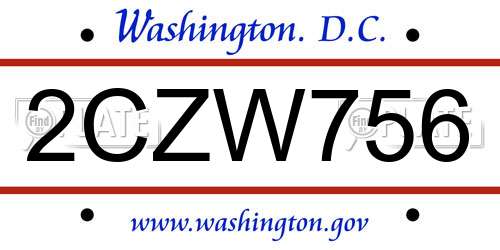 2CZW756 District Of Columbia License Plate