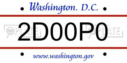 2D00P0 District Of Columbia License Plate