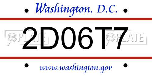 2D06T7 District Of Columbia License Plate