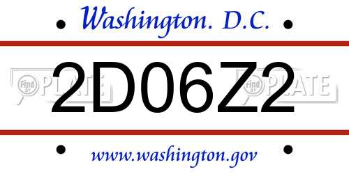 2D06Z2 District Of Columbia License Plate