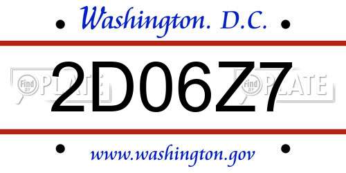 2D06Z7 District Of Columbia License Plate