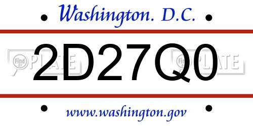 2D27Q0 District Of Columbia License Plate