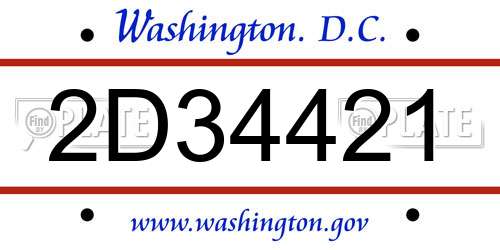 2D34421 District Of Columbia License Plate