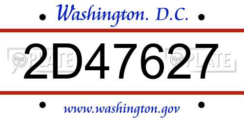 2D47627 District Of Columbia License Plate