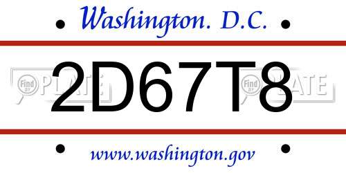 2D67T8 District Of Columbia License Plate