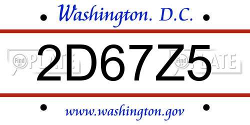 2D67Z5 District Of Columbia License Plate