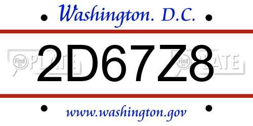 2D67Z8 District Of Columbia License Plate