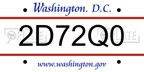 2D72Q0 District Of Columbia License Plate