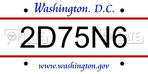 2D75N6 District Of Columbia License Plate