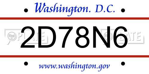 2D78N6 District Of Columbia License Plate