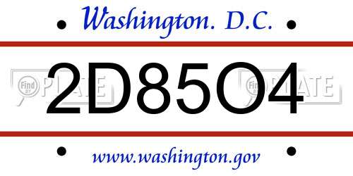 2D85O4 District Of Columbia License Plate