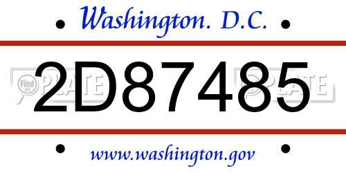 2D87485 District Of Columbia License Plate