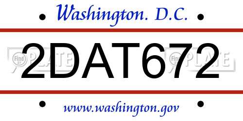 2DAT672 District Of Columbia License Plate