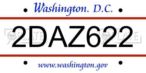 2DAZ622 District Of Columbia License Plate