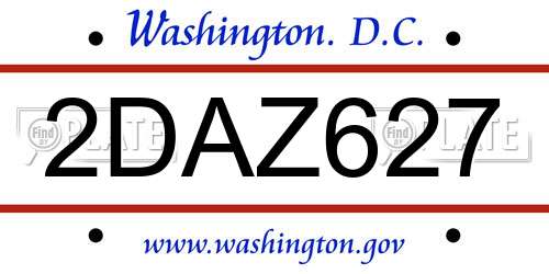 2DAZ627 District Of Columbia License Plate