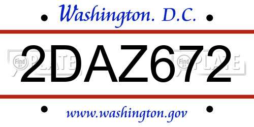 2DAZ672 District Of Columbia License Plate