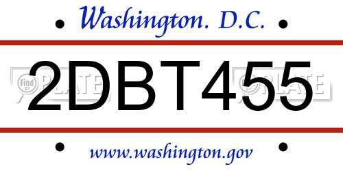 2DBT455 District Of Columbia License Plate