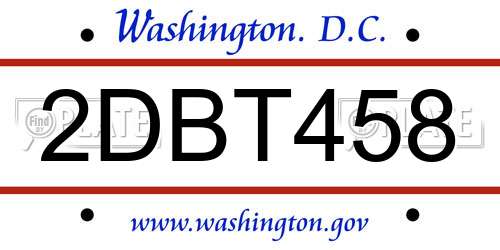 2DBT458 District Of Columbia License Plate