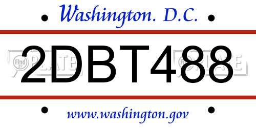 2DBT488 District Of Columbia License Plate