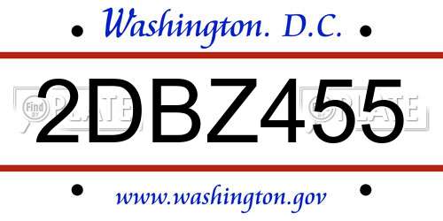 2DBZ455 District Of Columbia License Plate