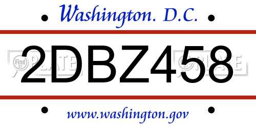 2DBZ458 District Of Columbia License Plate