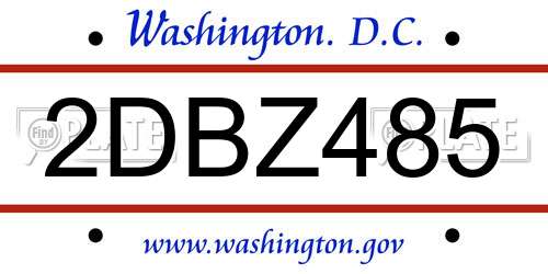 2DBZ485 District Of Columbia License Plate