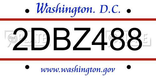 2DBZ488 District Of Columbia License Plate