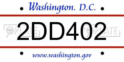 2DD402 District Of Columbia License Plate