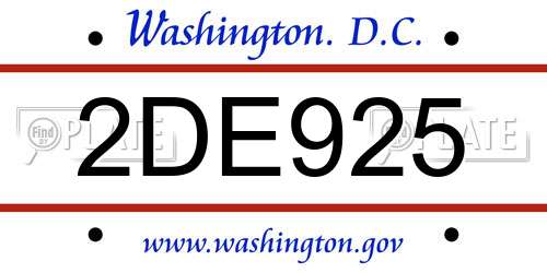 2DE925 District Of Columbia License Plate