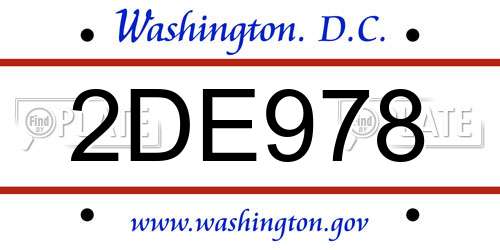 2DE978 District Of Columbia License Plate
