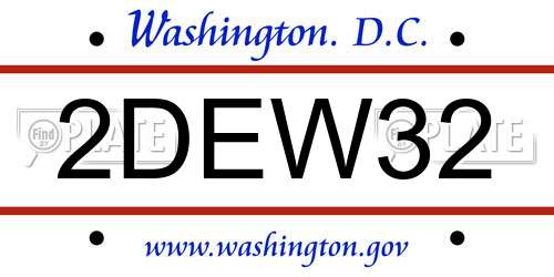 2DEW32 District Of Columbia License Plate