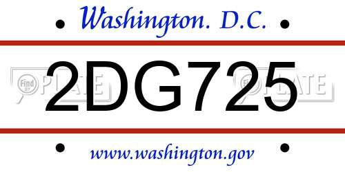 2DG725 District Of Columbia License Plate