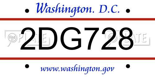 2DG728 District Of Columbia License Plate