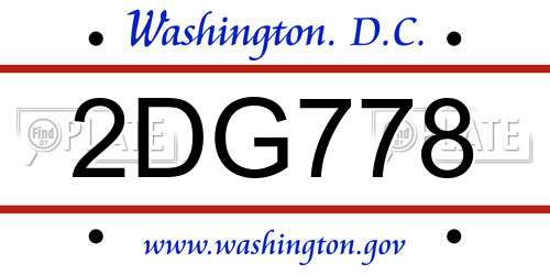 2DG778 District Of Columbia License Plate