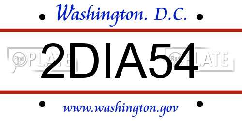 2DIA54 District Of Columbia License Plate
