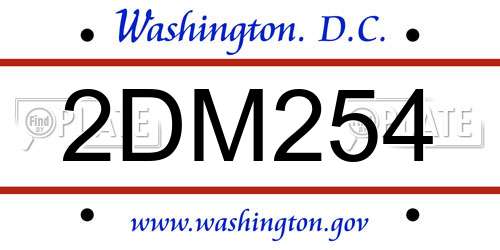 2DM254 District Of Columbia License Plate