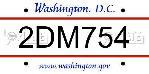 2DM754 District Of Columbia License Plate