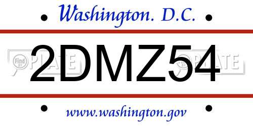 2DMZ54 District Of Columbia License Plate