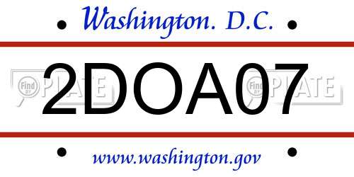 2DOA07 District Of Columbia License Plate
