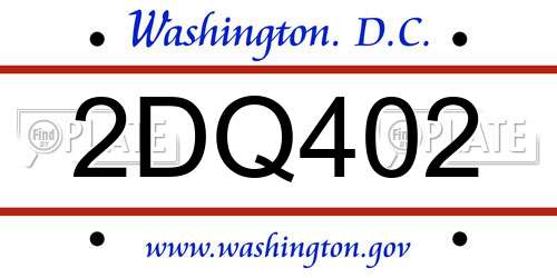 2DQ402 District Of Columbia License Plate