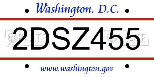 2DSZ455 District Of Columbia License Plate